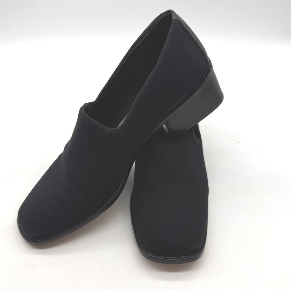 Donald J Pliner Womens 5 M Black Stretch Fabric Square‎ Toe Block Heel Loafers